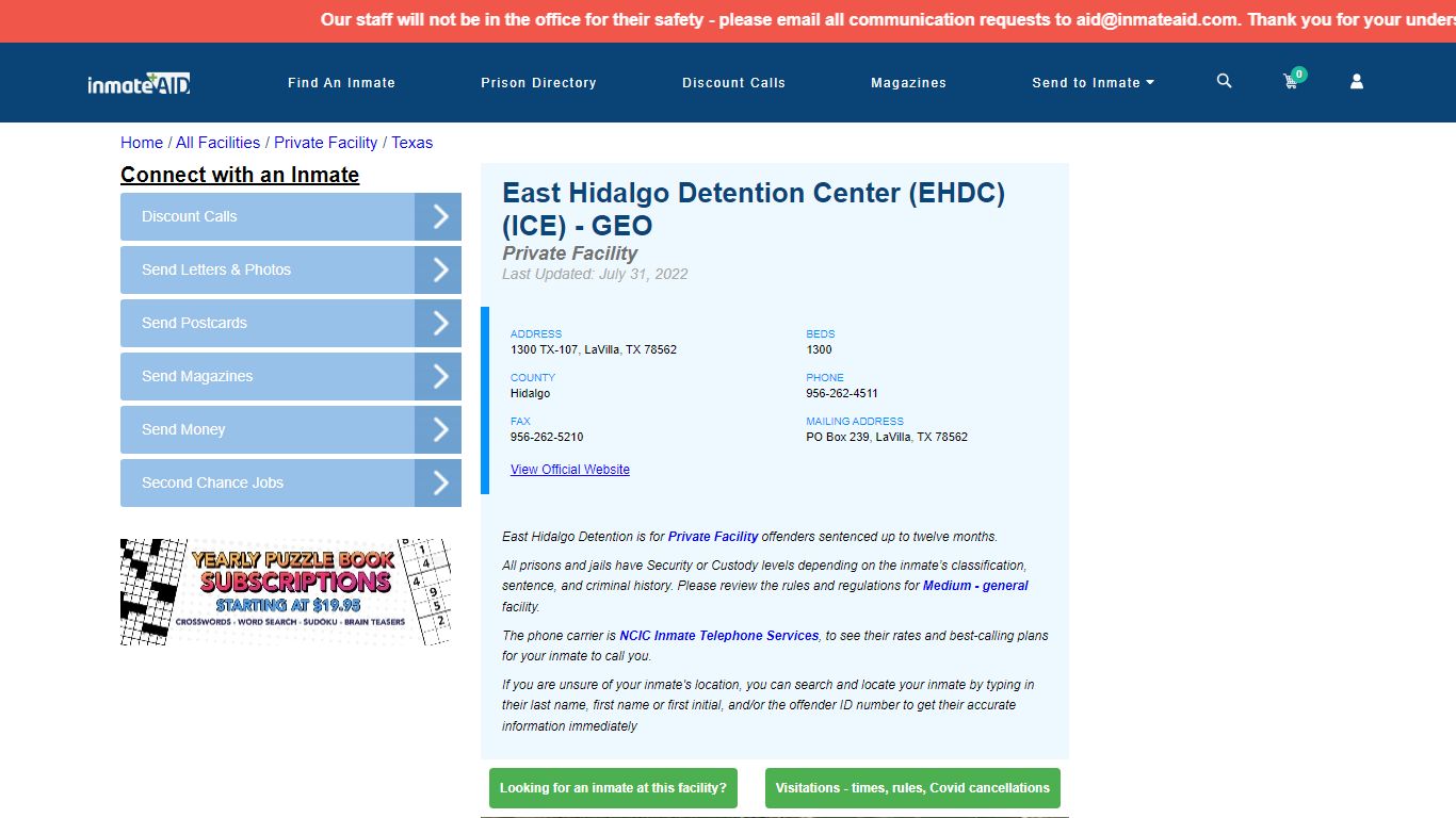 East Hidalgo Detention Center (EHDC)(ICE) - GEO - Inmate ...