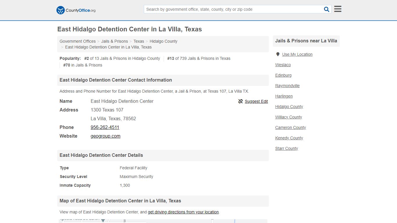 East Hidalgo Detention Center - La Villa, TX (Address and ...